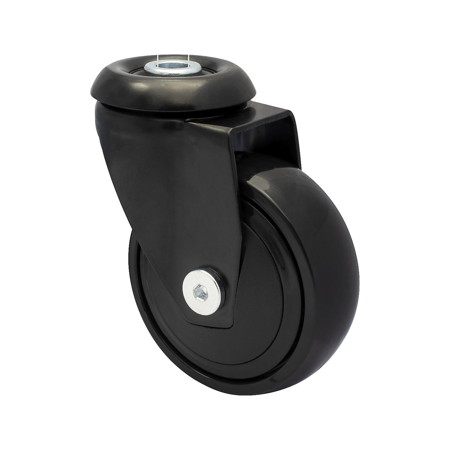 3C series swivel castor with back hole for furniture, wheel width 23 mm, pack of 4, Ø 75 mm, TPR.