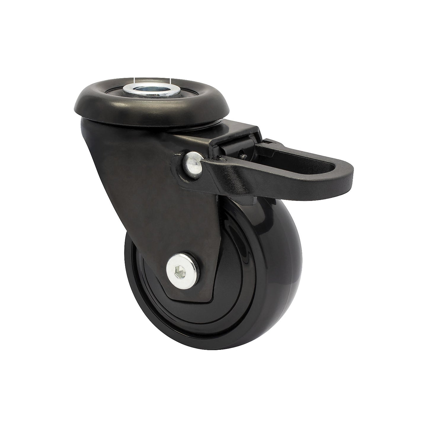 3C series swivel castor for furniture with total wheel stop, wheel width 20 mm, pack of 4, Ø 50 mm.