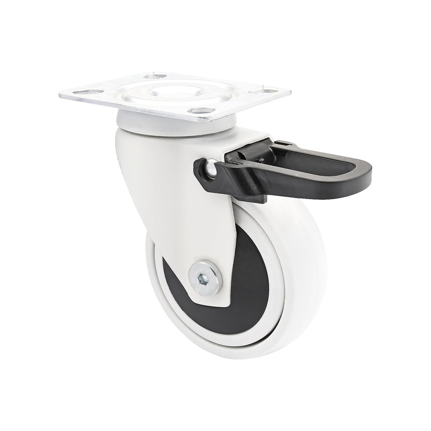 3C series swivel castor for furniture, wheel width 25 mm, pack of 4, Ø 75 mm, swivel castor with total wheel stop.