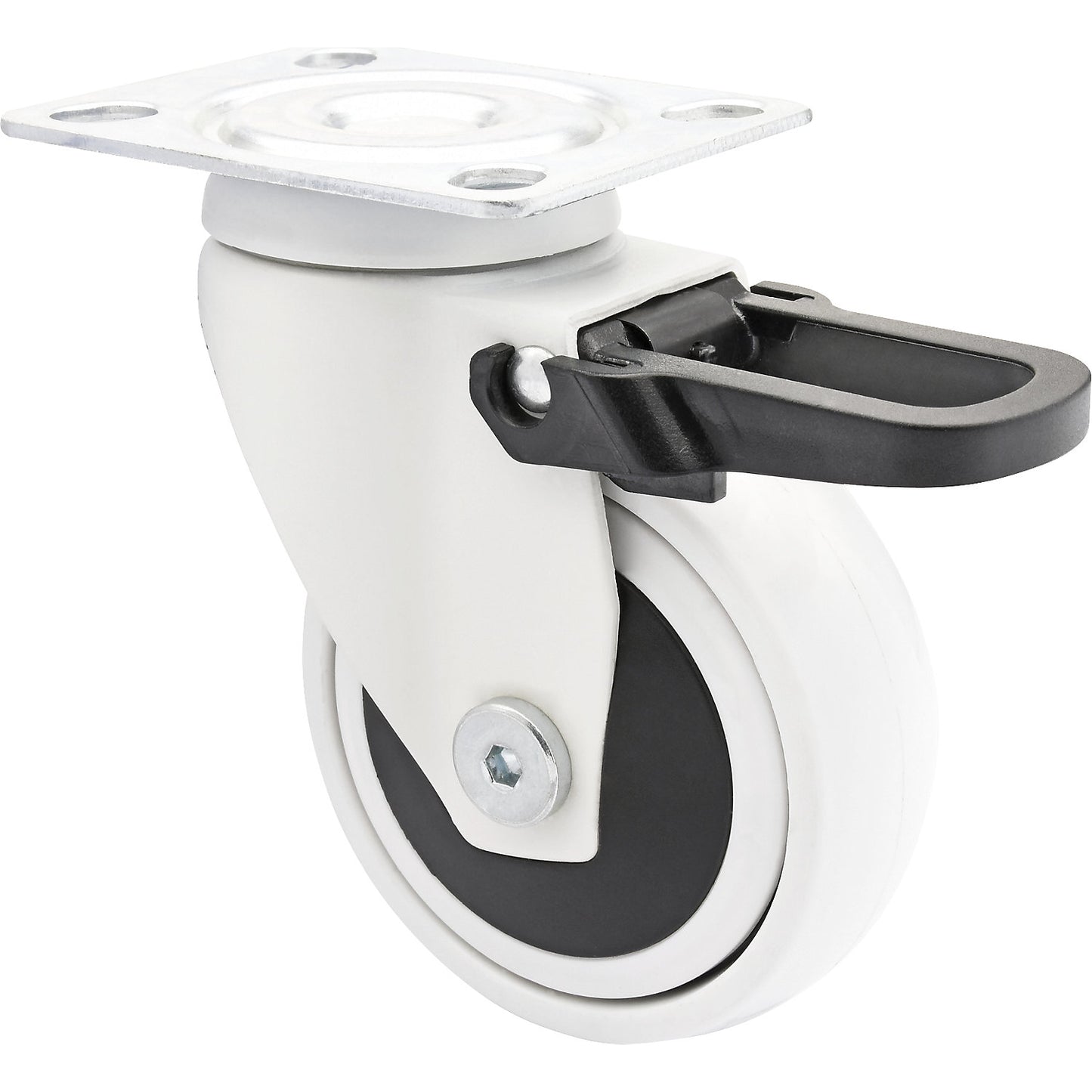 3C series swivel castor for furniture, wheel width 25 mm, pack of 4, Ø 75 mm, swivel castor with total wheel stop.