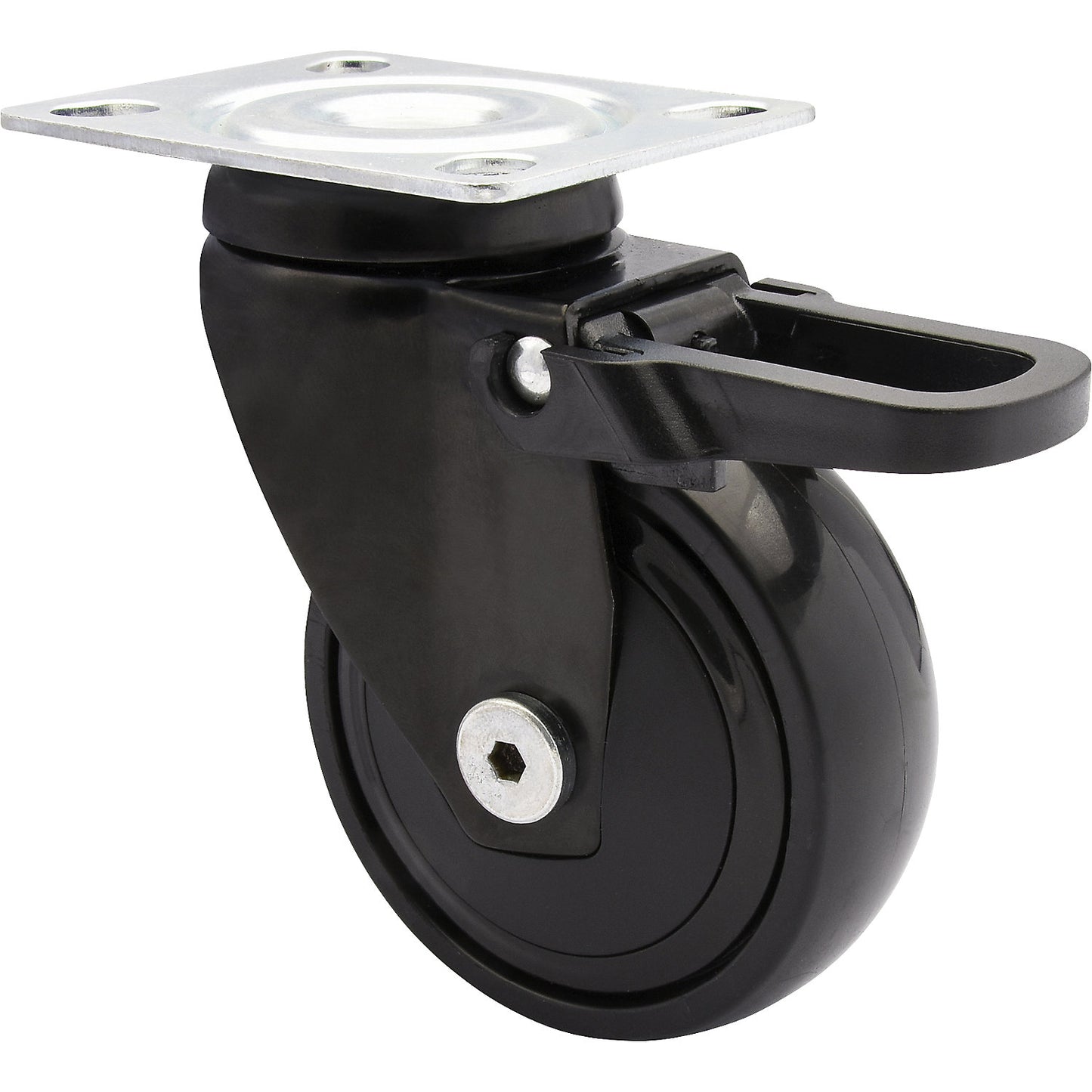 3C series furniture castor, wheel width 25 mm, pack of 4, Ø 75 mm, swivel castor with total wheel stop.