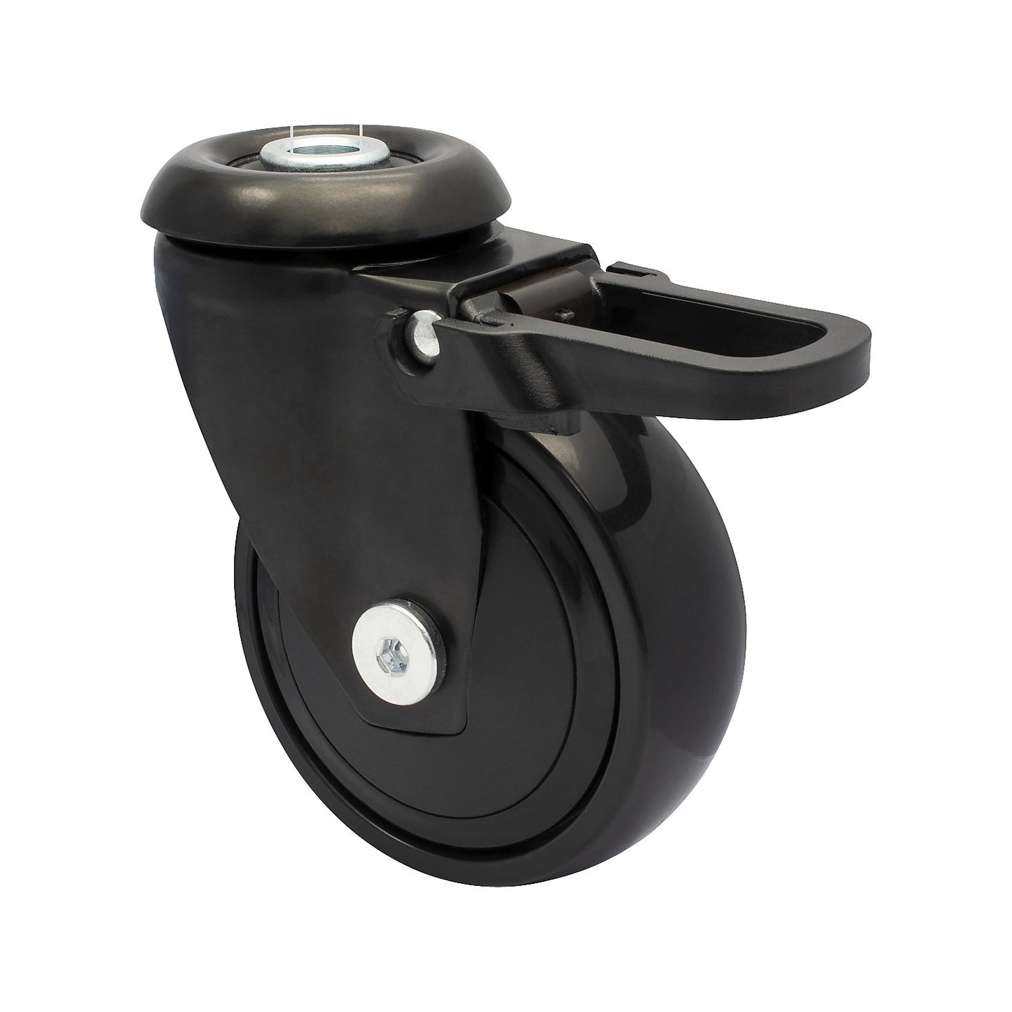 3C series furniture castor, wheel width 23 mm, pack of 4, Ø 75 mm, swivel castor with total wheel stop.