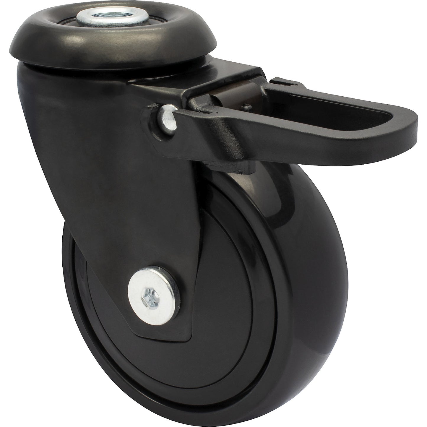 3C series furniture castor, wheel width 23 mm, pack of 4, Ø 75 mm, swivel castor with total wheel stop.