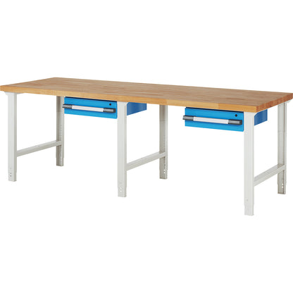 Workbench, Series 7000 modular system, 2 suspended drawers, WxD 2500 x 900 mm.