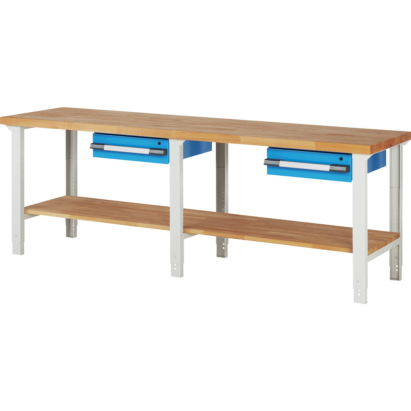 Workbench, Series 7000 modular system, 2 x 150 mm drawers, WxD 2500 x 700 mm.