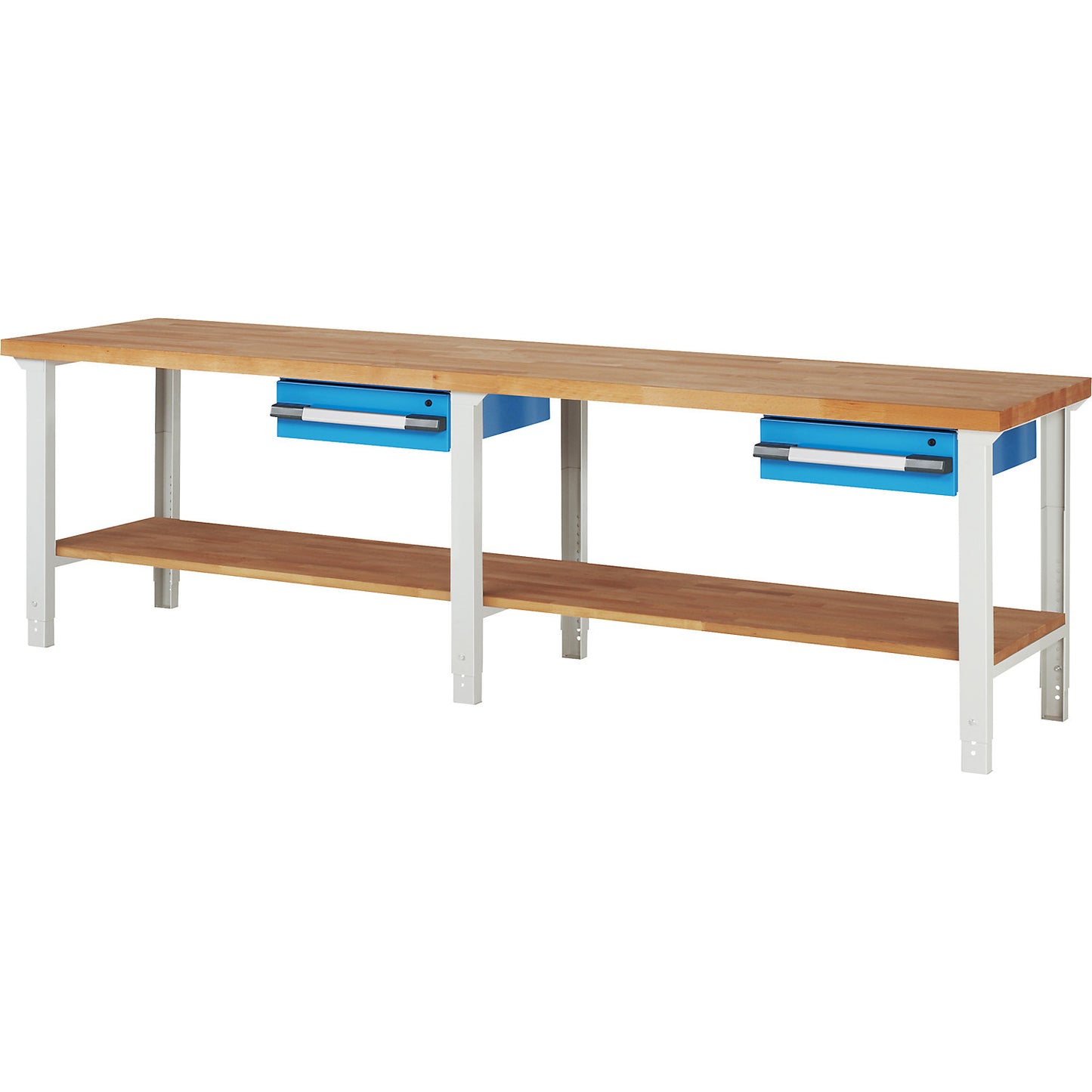 Workbench, Series 7000 modular system, 2 x 150 mm drawers, WxD 3000 x 700 mm.