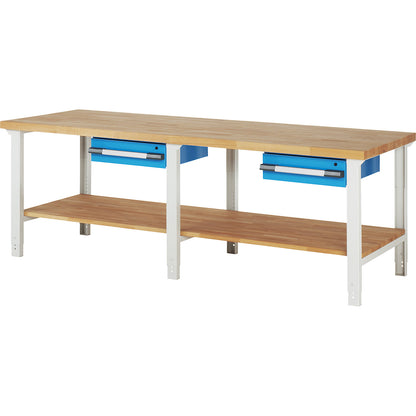 Workbench, Series 7000 modular system, 2 x 150 mm drawers, WxD 2500 x 900 mm.