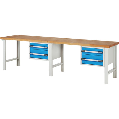 Workbench, Series 7000 modular system, 4 drawers, extra wide, WxD 3000 x 700 mm.