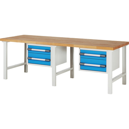 Workbench, Series 7000 modular system, 4 drawers, extra wide, WxD 2500 x 900 mm.