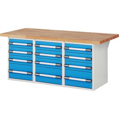 Workbench, Series 7000 modular system, 12 drawers, WxD 2000 x 900 mm.