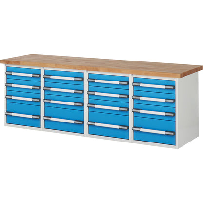 Workbench, Series 7000 modular system, 16 drawers, WxD 2500 x 700 mm.