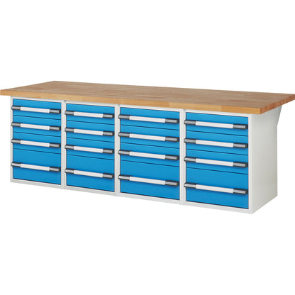 Workbench, Series 7000 modular system, 16 drawers, WxD 2500 x 900 mm.