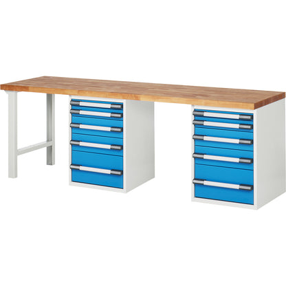 Workbench, Series 7000 modular system, 10 drawers, extra wide, WxD 2500 x 700 mm.