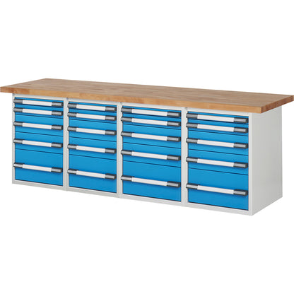 Workbench, Series 7000 modular system, 20 drawers, WxD 2500 x 700 mm.