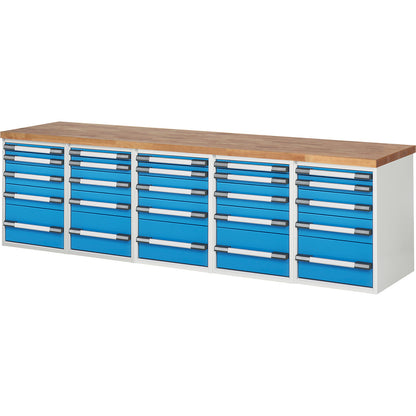 Workbench, Series 7000 modular system, 25 drawers, WxD 3000 x 700 mm.