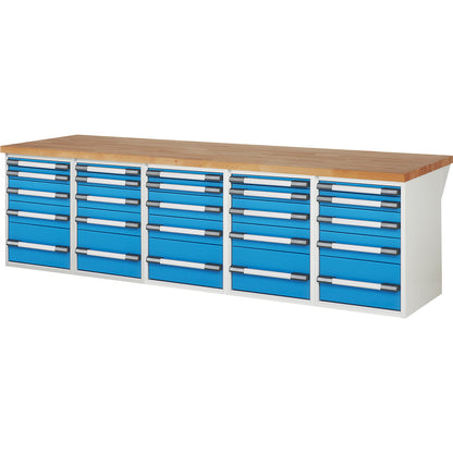 Workbench, Series 7000 modular system, 25 drawers, WxD 3000 x 900 mm.