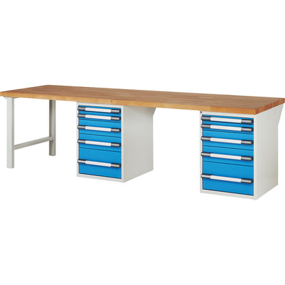 Workbench, Series 7000 modular system, 10 drawers, extra wide, WxD 3000 x 900 mm.