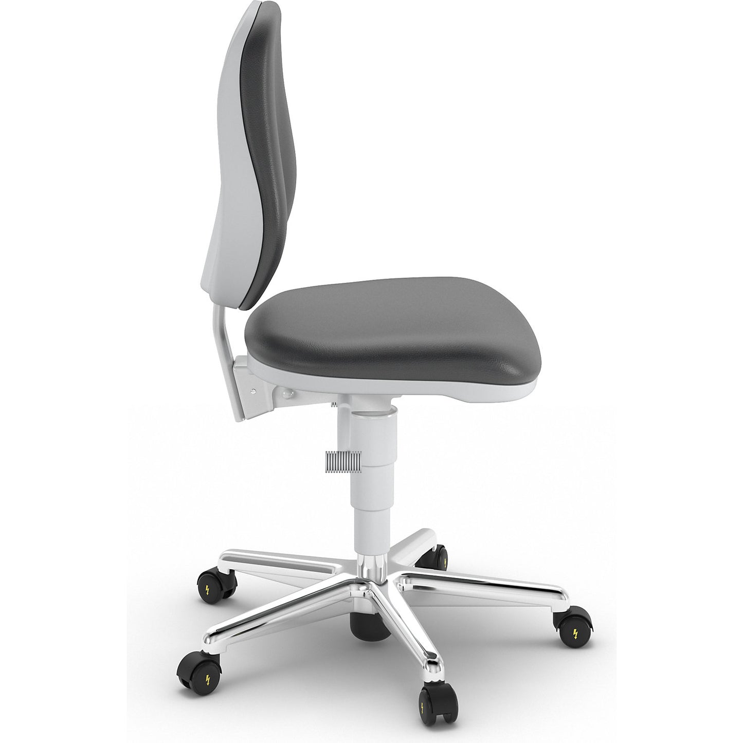 Cleanroom swivel chair, with castors, permanent contact mechanism.