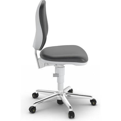 Cleanroom swivel chair, with castors, permanent contact mechanism.