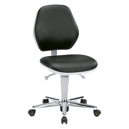 Cleanroom swivel chair, with castors, permanent contact mechanism.