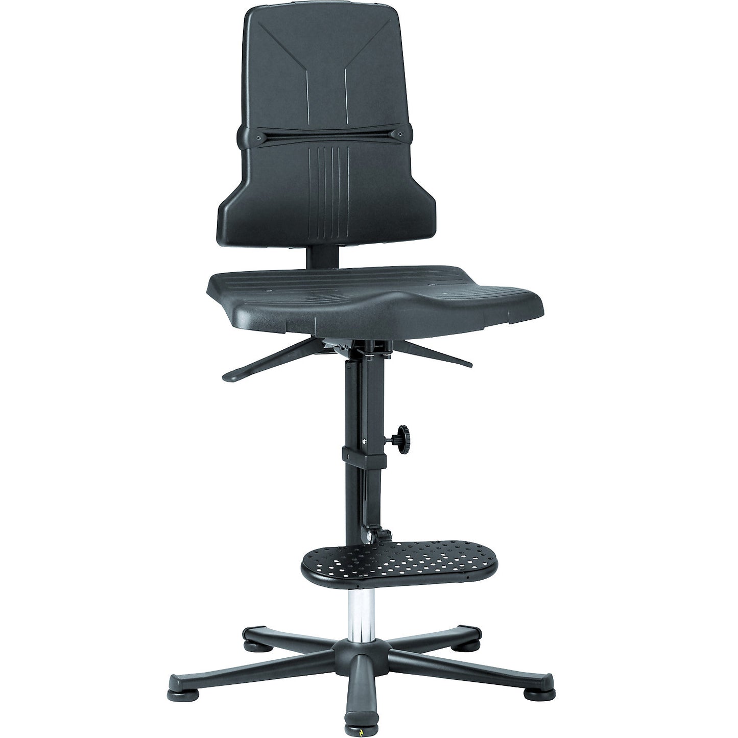 SINTEC industrial swivel chair, plastic, ESD model, with glides and step.