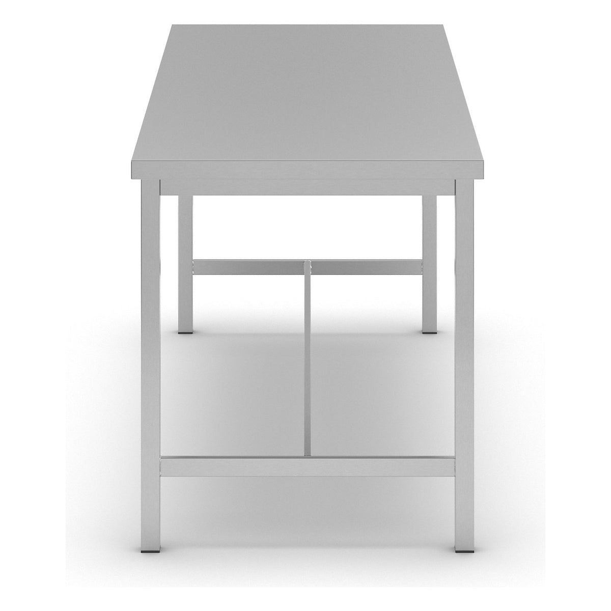 Stainless steel work table, 1 centre brace, width 1800 mm.