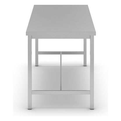 Stainless steel work table, 1 centre brace, width 1800 mm.