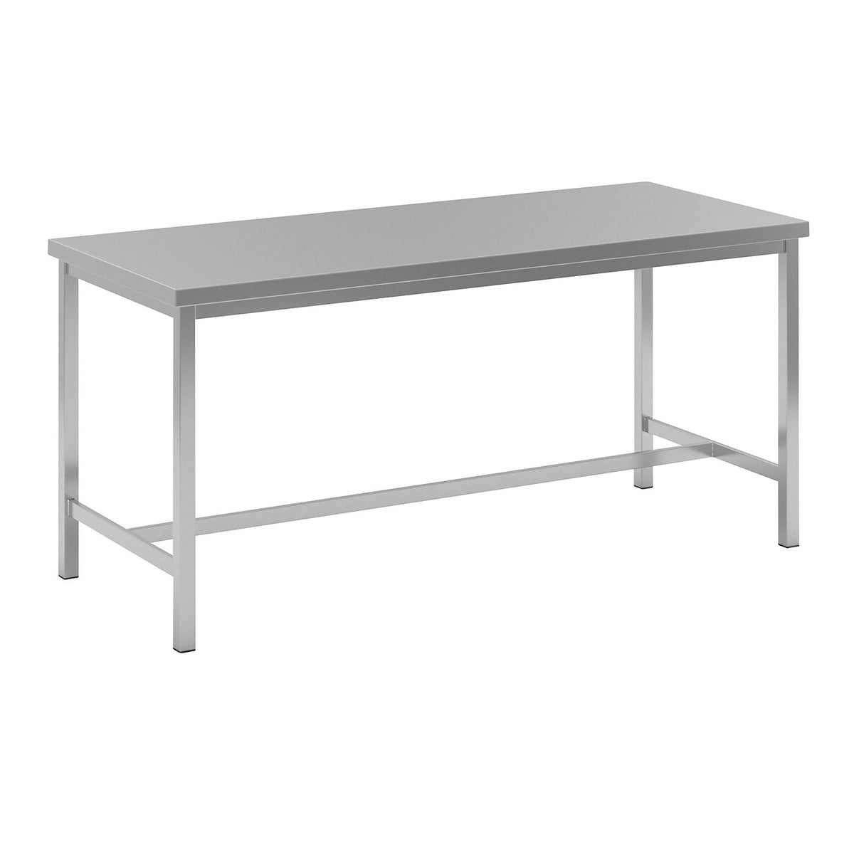 Stainless steel work table, 1 centre brace, width 1800 mm.