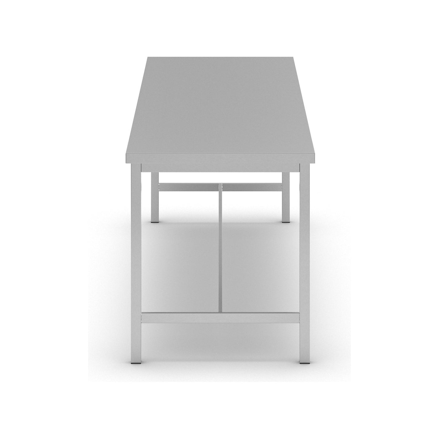 Stainless steel work table, 1 centre brace, width 2400 mm.
