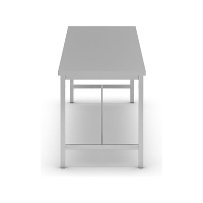 Stainless steel work table, 1 centre brace, width 2400 mm.