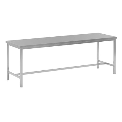 Stainless steel work table, 1 centre brace, width 2400 mm.
