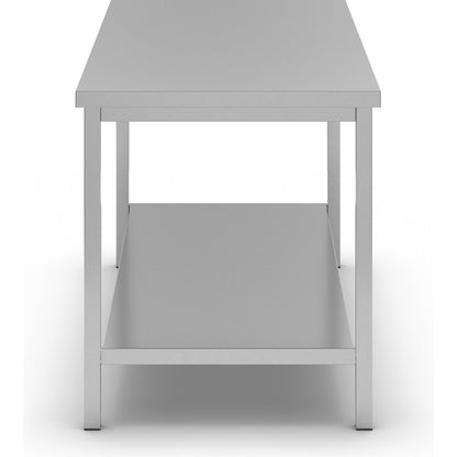 Stainless steel work table, 1 full length shelf, width 1500 mm.