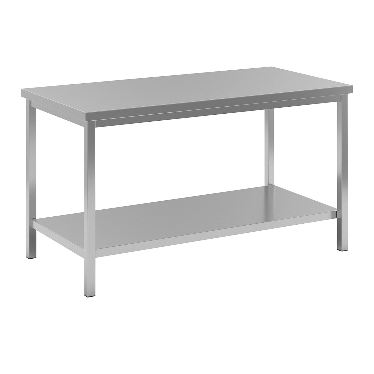Stainless steel work table, 1 full length shelf, width 1500 mm.
