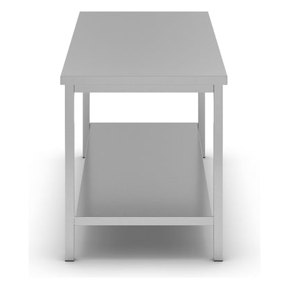 Stainless steel work table, 1 full length shelf, width 1800 mm.