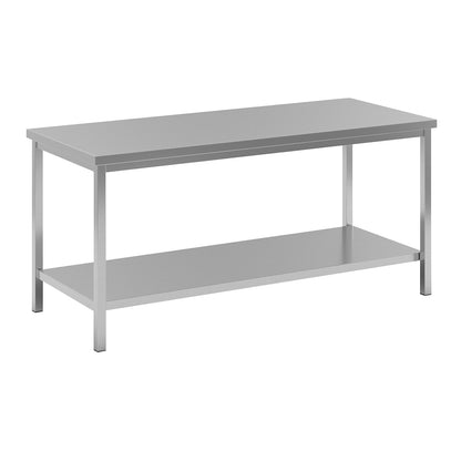 Stainless steel work table, 1 full length shelf, width 1800 mm.