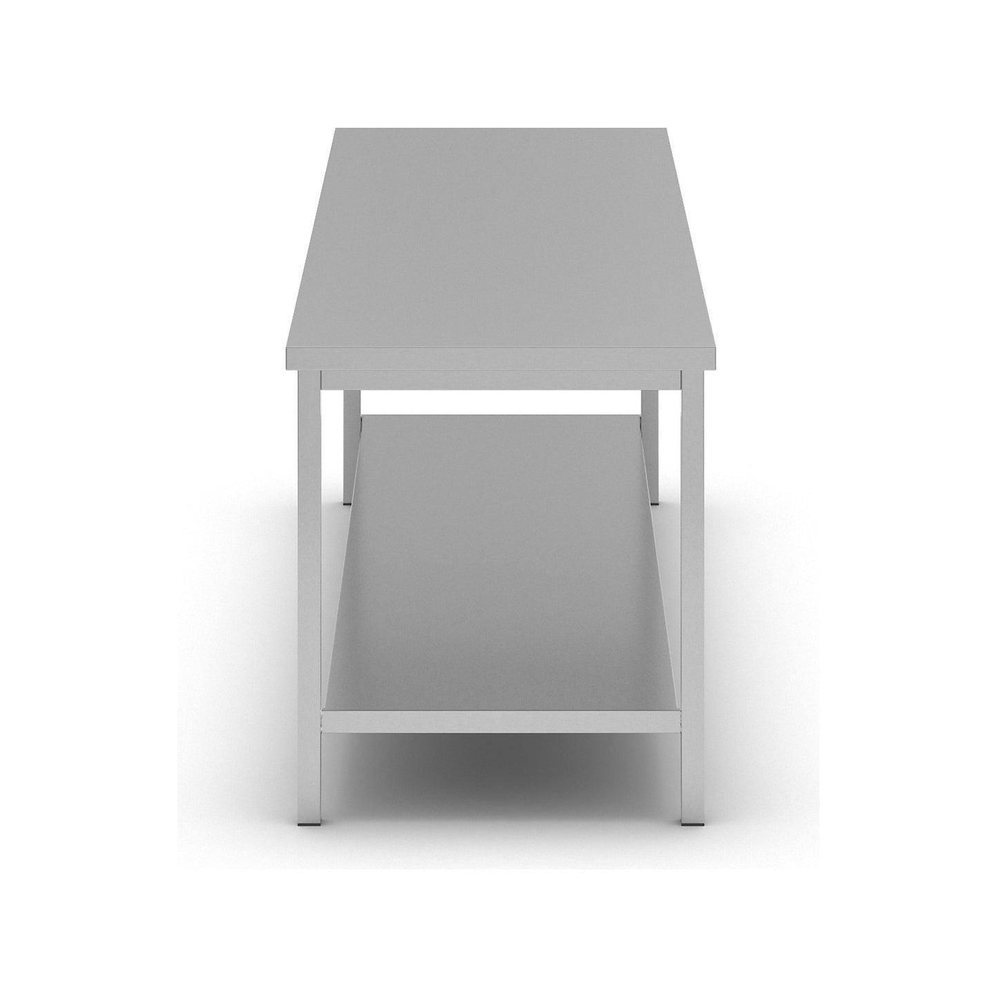 Stainless steel work table, 1 full length shelf, width 2400 mm.