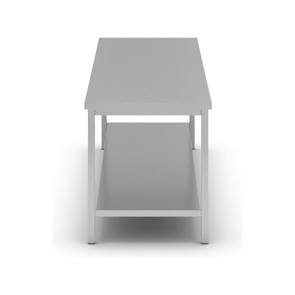Stainless steel work table, 1 full length shelf, width 2400 mm.