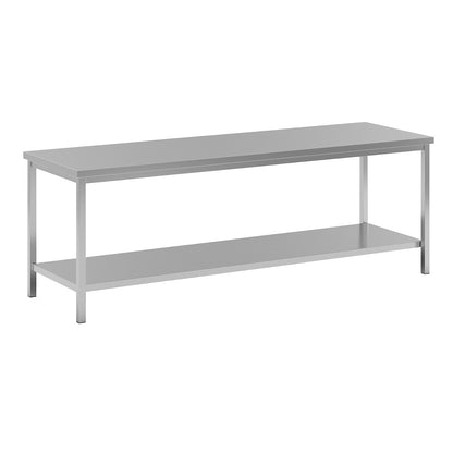 Stainless steel work table, 1 full length shelf, width 2400 mm.