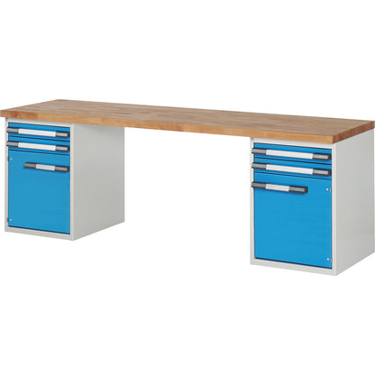Workbench, Series 7000 modular system, 4 drawers, 2 doors, WxD 2500 x 700 mm.