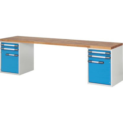 Workbench, Series 7000 modular system, 4 drawers, 2 doors, WxD 3000 x 700 mm.