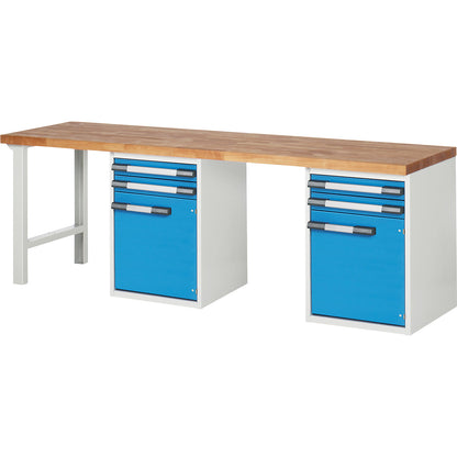 Workbench, Series 7000 modular system, 4 drawers, 2 doors, extra wide, WxD 2500 x 700 mm.
