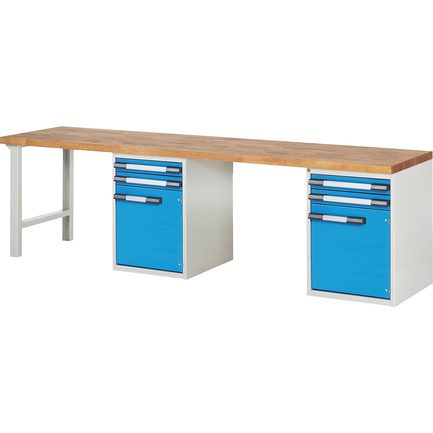 Workbench, Series 7000 modular system, 4 drawers, 2 doors, extra wide, WxD 3000 x 700 mm.