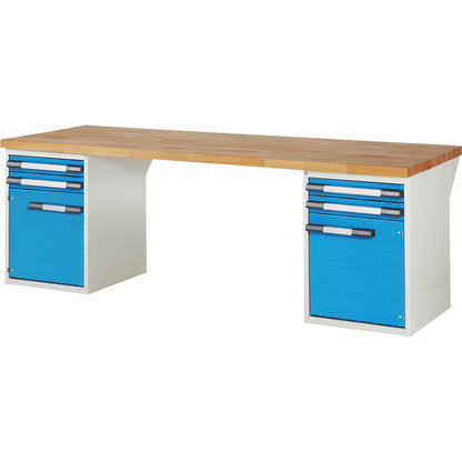 Workbench, Series 7000 modular system, 4 drawers, 2 doors, WxD 2500 x 900 mm.