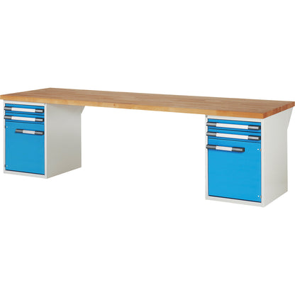 Workbench, Series 7000 modular system, 4 drawers, 2 doors, WxD 3000 x 900 mm.