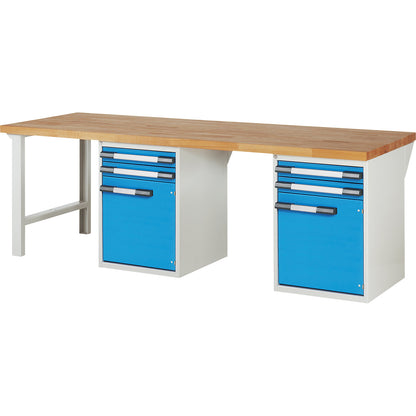 Workbench, Series 7000 modular system, 4 drawers, 2 doors, extra wide, WxD 2500 x 900 mm.