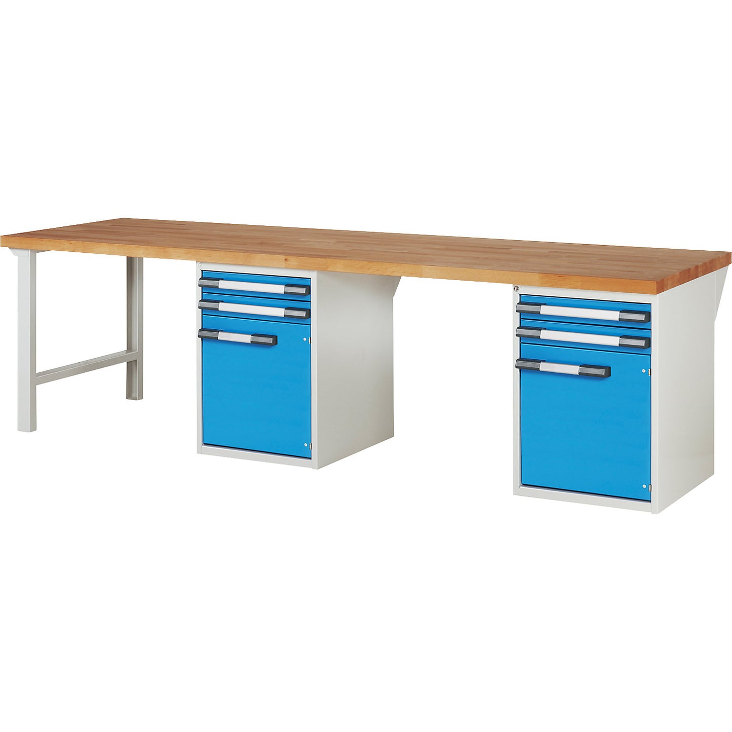 Workbench, Series 7000 modular system, 4 drawers, 2 doors, extra wide, WxD 3000 x 900 mm.