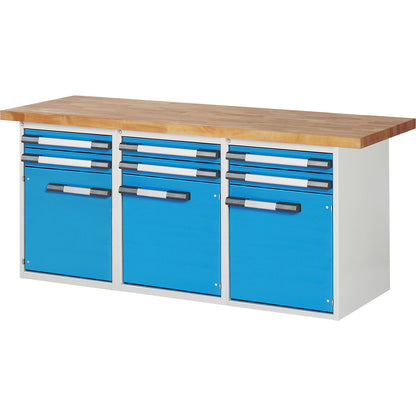 Workbench, Series 7000 modular system, 6 drawers, 3 doors, WxD 2000 x 700 mm.