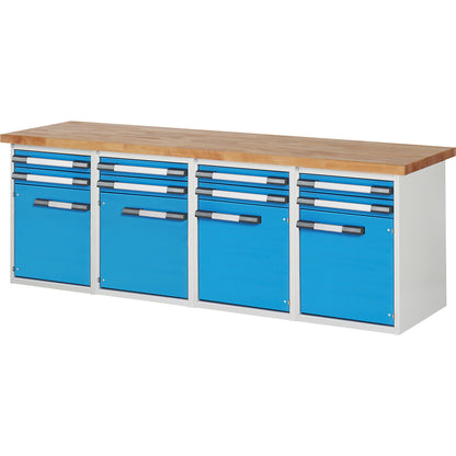 Workbench, Series 7000 modular system, 8 drawers, 4 doors, WxD 2500 x 700 mm.