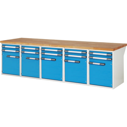 Workbench, Series 7000 modular system, 10 drawers, 5 doors, depth 900 mm, width 3000 mm.