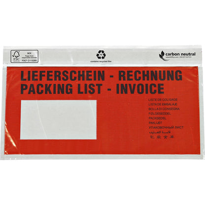 Recycled document bags, Packing list / Invoice imprint, pack of 1000, LxW 240 x 117 mm.